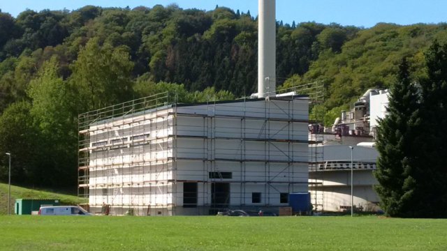 Schlammentwässerung Buchenhofen: fertiggestellter Rohbau Schlammentwässerung Buchenhofen: fertiggestellter Rohbau
